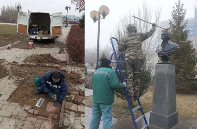 В Астрахани ремонтируют набережную Волги и моют памятники
