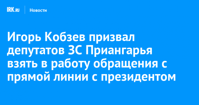 Игорь Кобзев призвал депутатов Заксобрания Приангарья взять в работу обращения с прямой линии с президентом