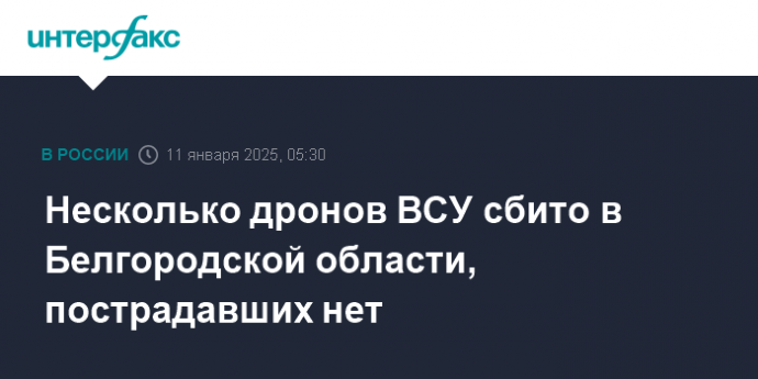 Несколько дронов ВСУ сбито в Белгородской области, пострадавших нет