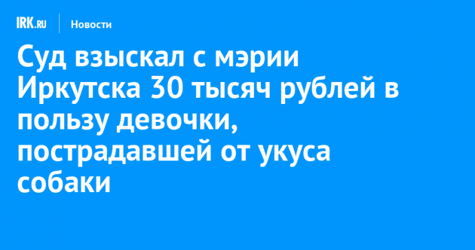 Суд взыскал с мэрии Иркутска 30 тысяч рублей в пользу девочки, пострадавшей от укуса собаки